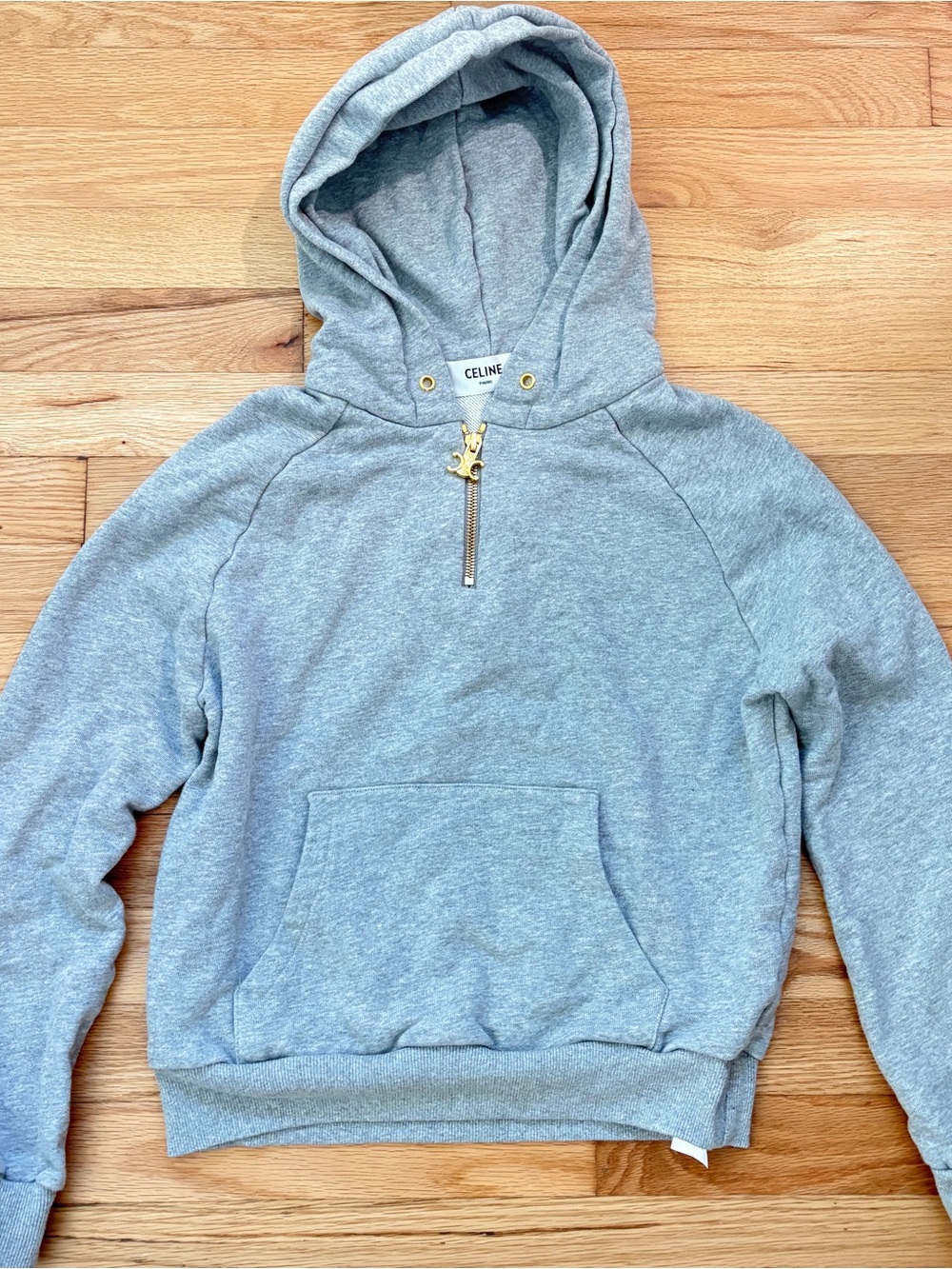 Celine Triomphe Light Gray Hooded Half-Zip Sweatshirt